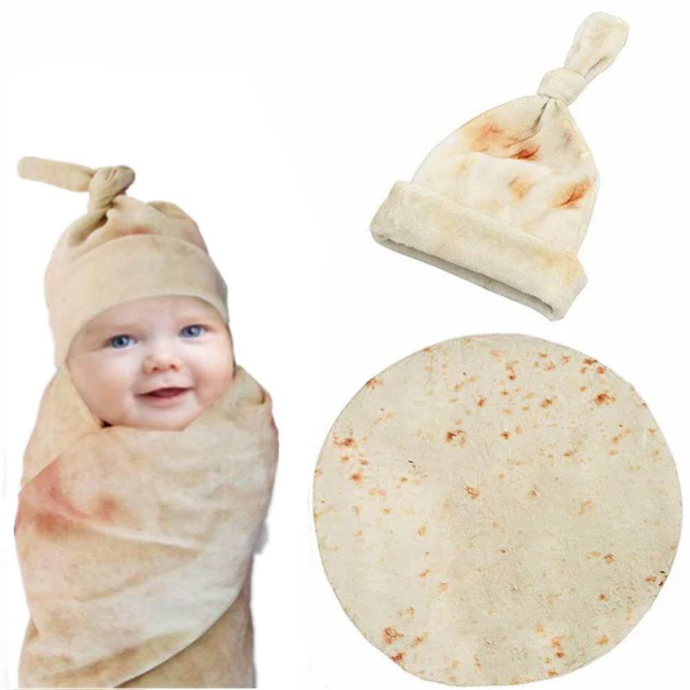 Newborn Baby Burrito Swaddle Blanket with Hat