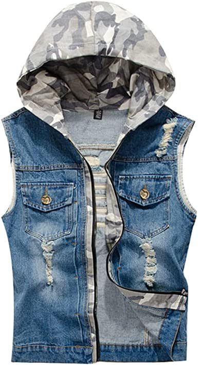 Camouflage Denim Sleeveless Vest Jacket