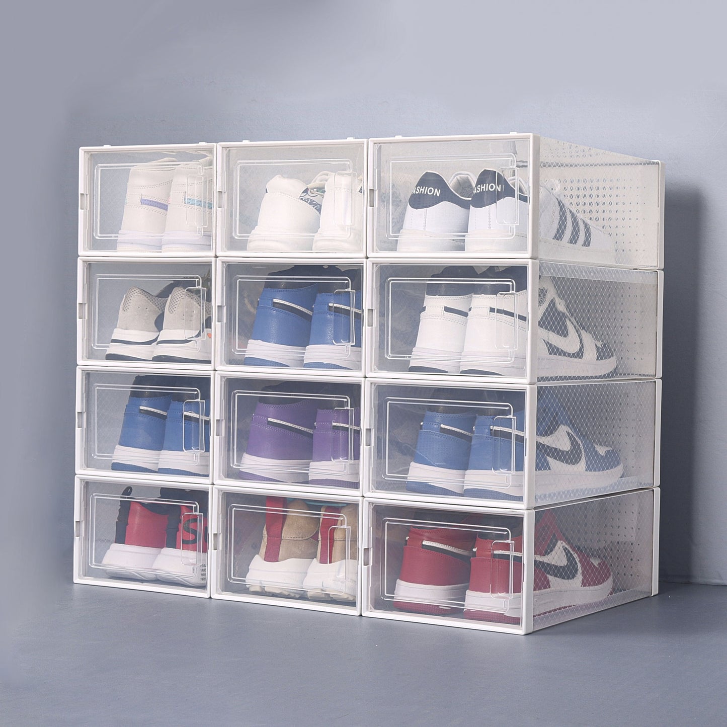 Set of 12 Stackable Clear Plastic Transparent Shoe Storage Box