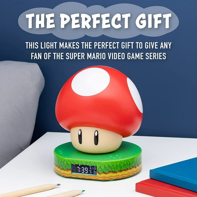 Paladone Super Mario Bros Mushroom Digital Alarm Clock with Power Up Sound