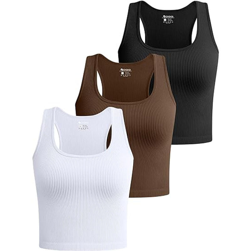 Women's 3 Piece Tank Tops Ribbed Seamless Workout Exercise Shirts